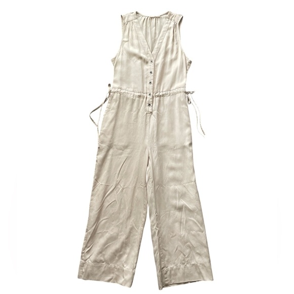 Marine Layer Katy Jumpsuit Womens M Cream Tan Wide Leg Minimalist Beach Boho - Picture 1 of 16